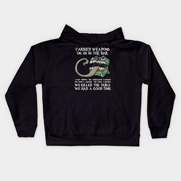 Mimic Creature Illustration Fun RPG Saying Roleplaying Meme Kids Hoodie by TellingTales